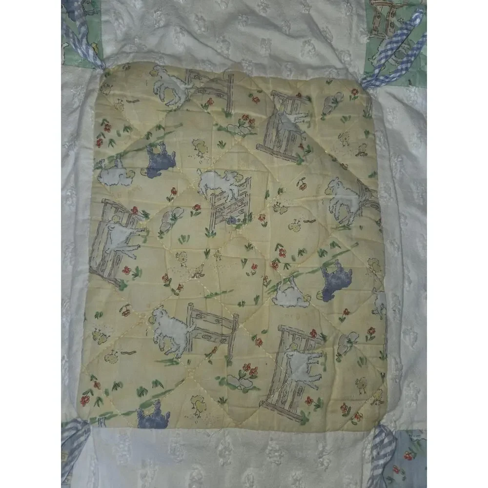 Cotton Tale Designs Baby Quilt Eyelet Lambs Blue Green